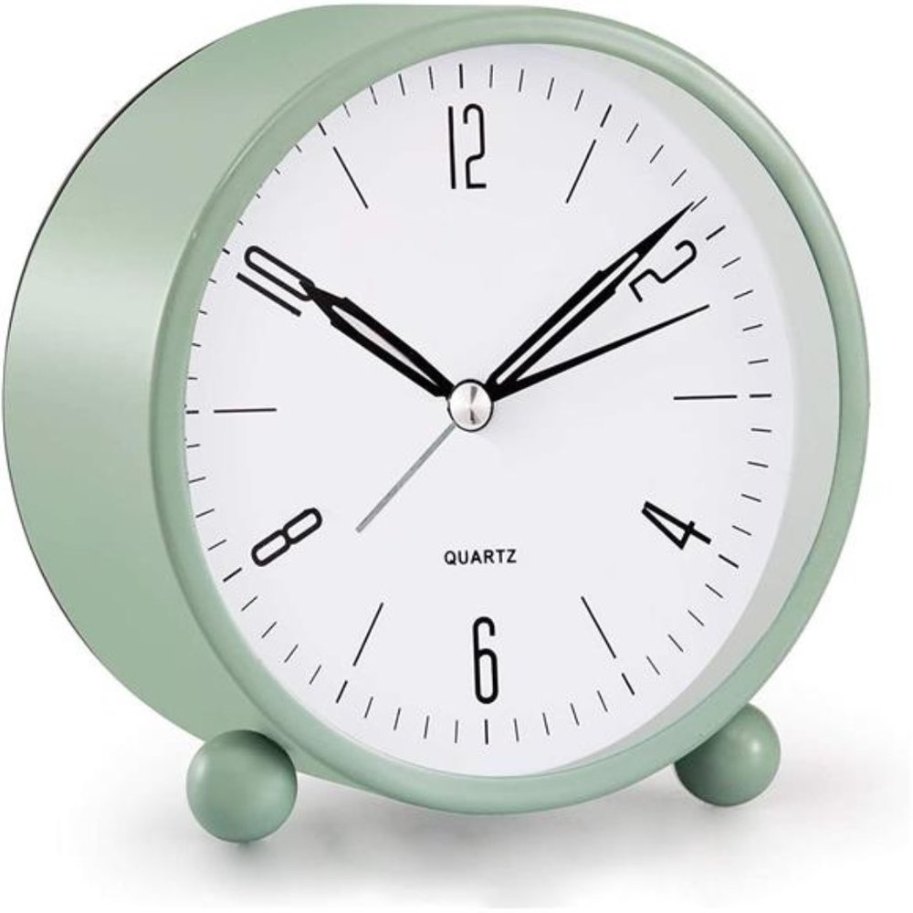 Analog Alarm Clock, 4 inch Super Silent Non Ticking Small Clock with Night Light